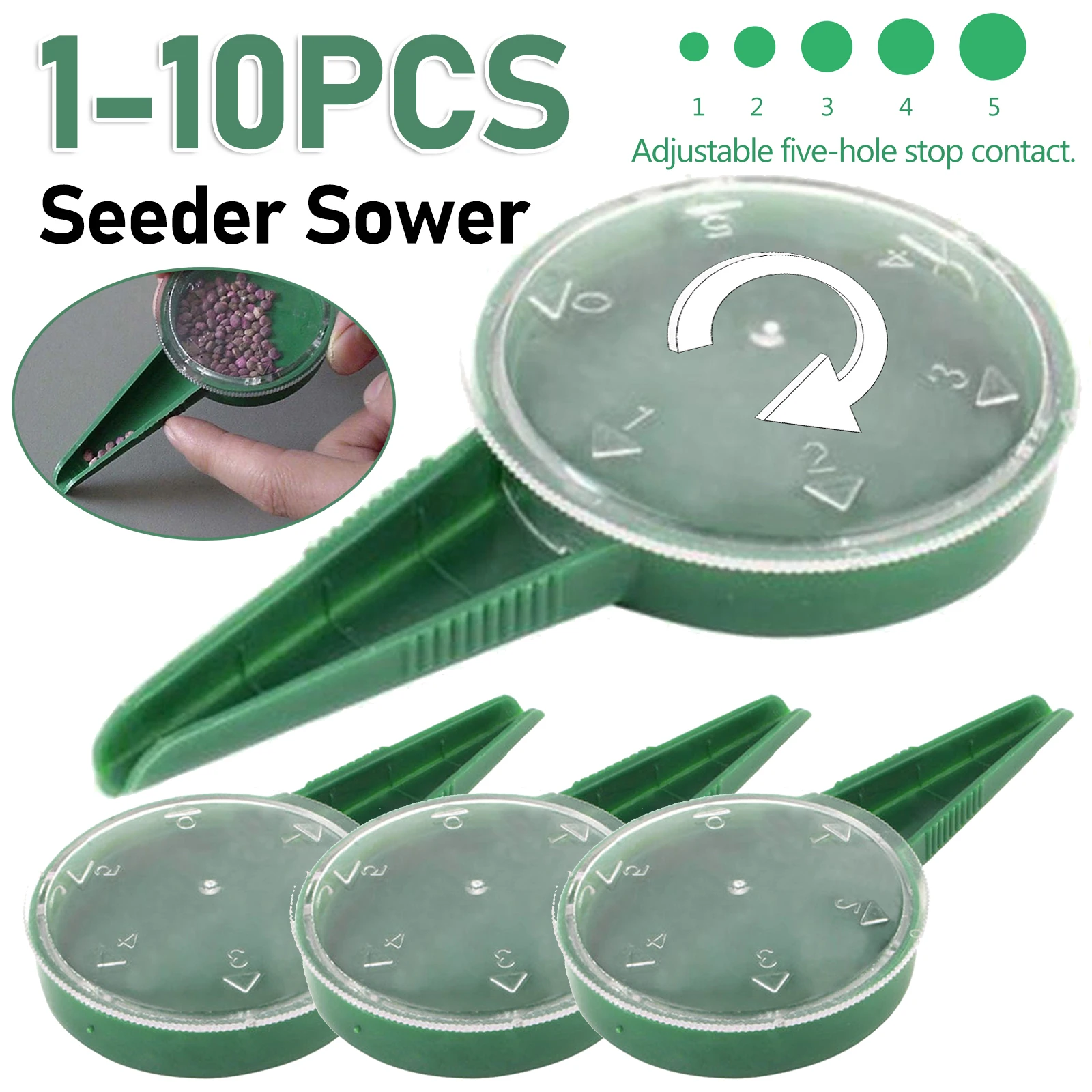 Semeador de sementes de planta ajustável, multifuncional Handheld Gardening Planter, ferramenta de semeadura de jardim, 5 arquivos, 1-10pcs