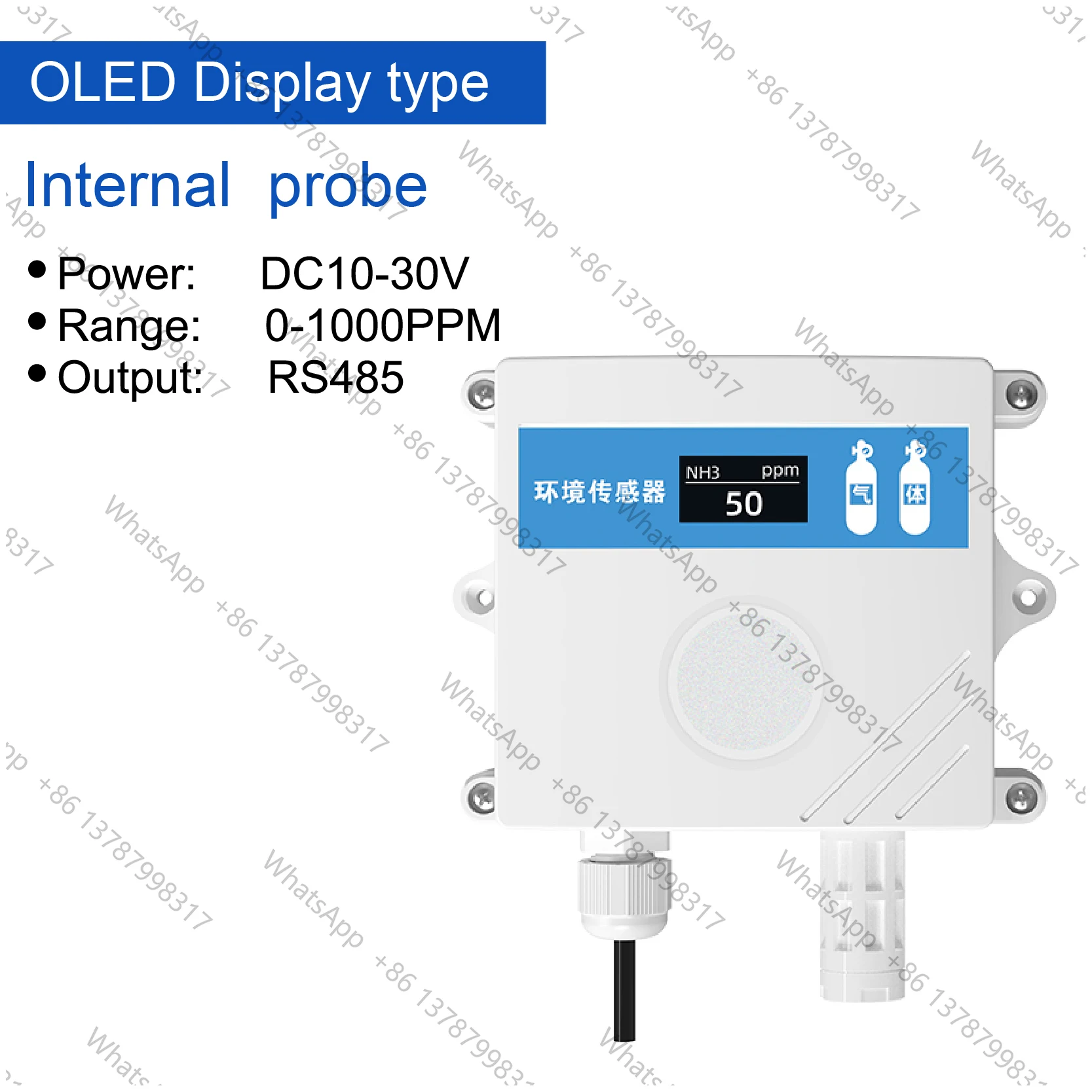 Wall Mounted NH3 Ammonia Gas Sensor Temperature Humidity Detector Alarm Display RS485 Analog Output Pigsty Poultry Toilet Farm