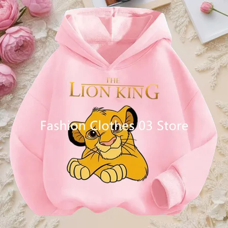 سترة بغطاء للرأس للأطفال من Lion King Simba للأولاد، ملابس سميكة بأكمام طويلة للخريف، سترة بغطاء للرأس للفتيات مع قبعة