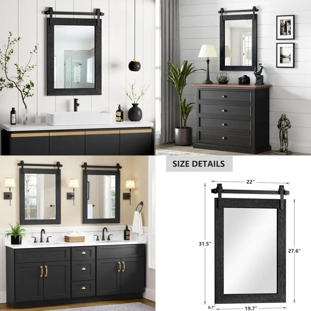 

Rustic Western Barn Style Bathroom Vanity Mirror 22x32 Inch, Over Sink Wall Mirror for Farmhouse Decor