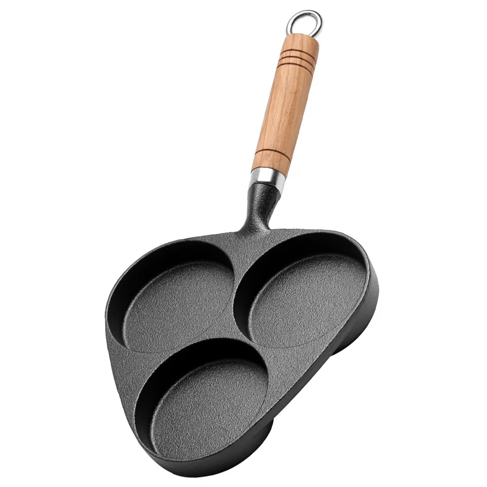 

Чугунная сковорода для яиц с антипригарным покрытием, глубокий дизайн, треугольная маленькая сковорода с тремя отверстиями для яиц, пельменей, гамбургеров, приготовления завтрака