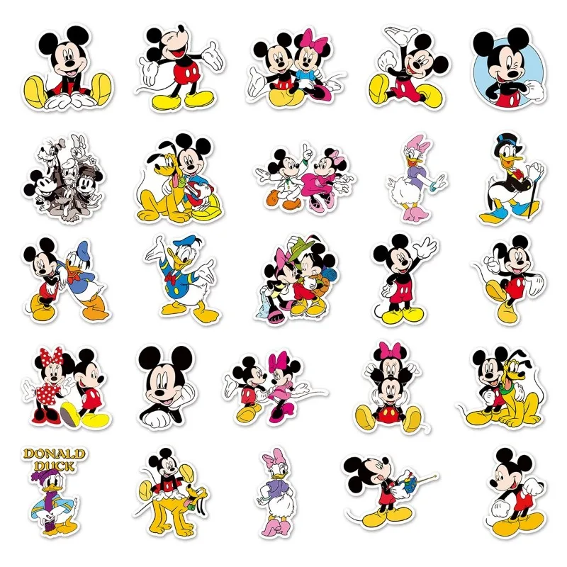 50 Uds. De pegatinas de dibujos animados de Disney, bonitas pegatinas de Mickey Mouse para ordenador portátil, funda para teléfono móvil, taza de agua, equipaje, decoración de guitarra, pegatinas al por mayor