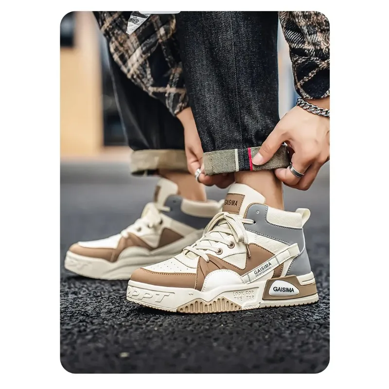 

Men's Autumn New Anti-Slip Wear-Resistant High-Top Sports Student Board Shoes Korean Trendy Versatile Casual Hiking Shoes