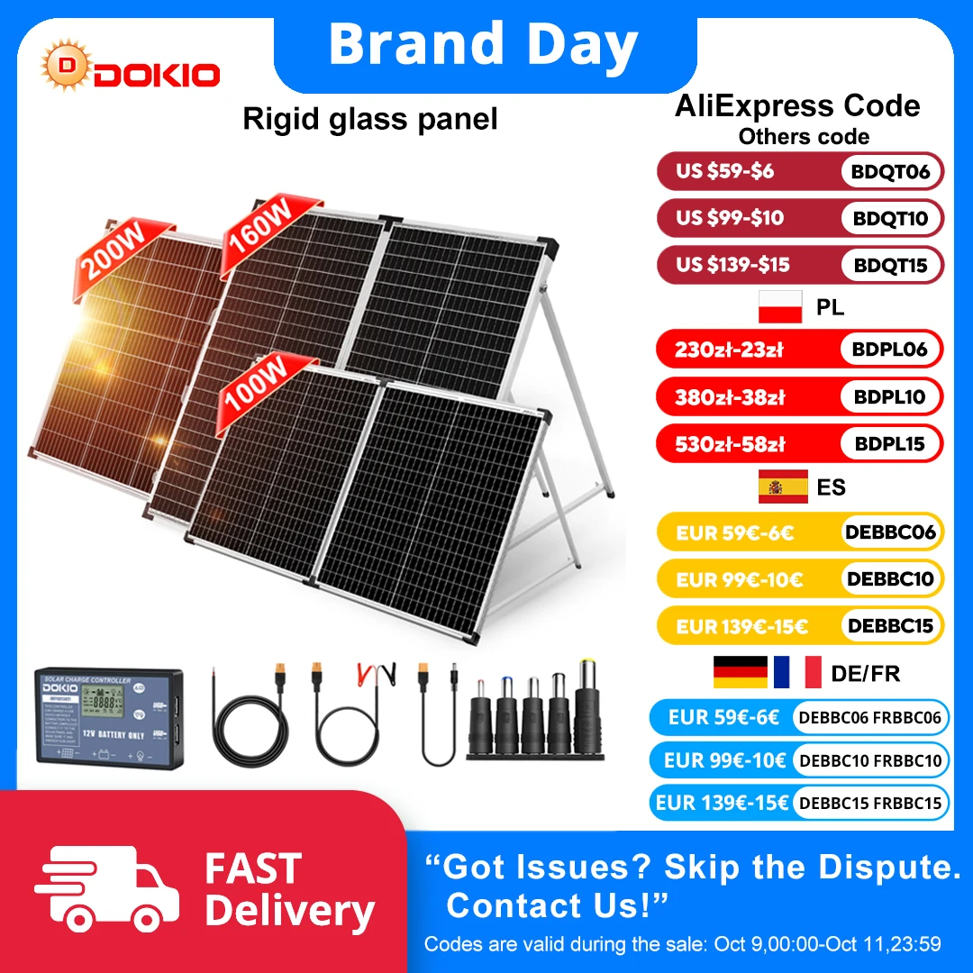 Dokio Faltbares Solarpanel-Koffer für Wohnmobil, Campingbus, Off-Grid-System, Monokristallin 100W 160W 200W mit 12V-Controller