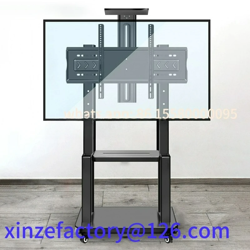 

Customizable Universal TV Stand with Dual Shelves Wheels Mobile Floor Cart for 32-100 Inch Screens