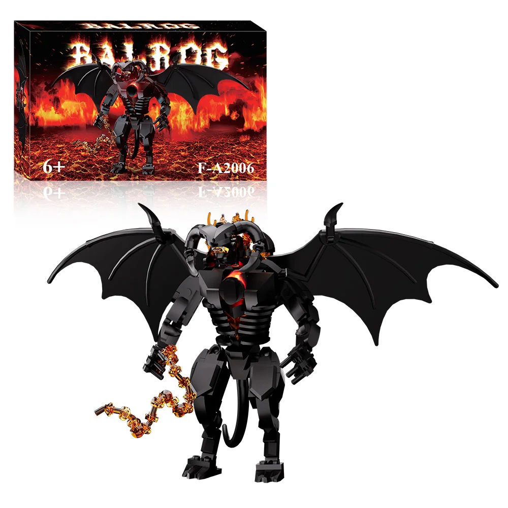 MOC Classic Movies The Ringss Balrog Blocks Flame Demon Monster Model Sorens Mouth Bricks Magic Tower Collect Toys Children Gift