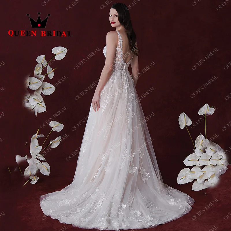 Vestidos De Novia elegantes con apliques De lentejuelas, sin mangas, cuello en V, Espalda descubierta, hasta el suelo, Y76H, 2024