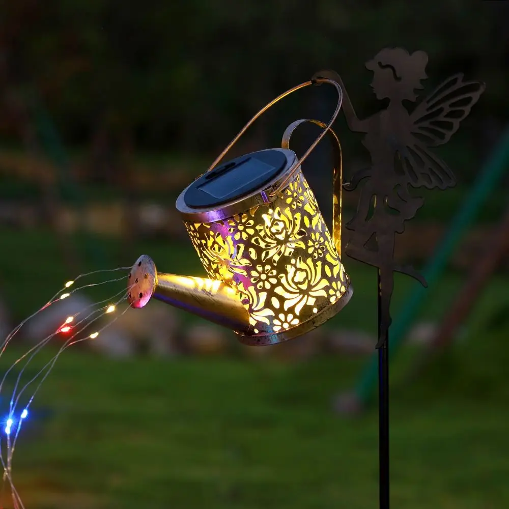 Solar Powered Solar Watering Can Lights Metal Construction String Lights Design Solar Landscape Lamp Hanging Style