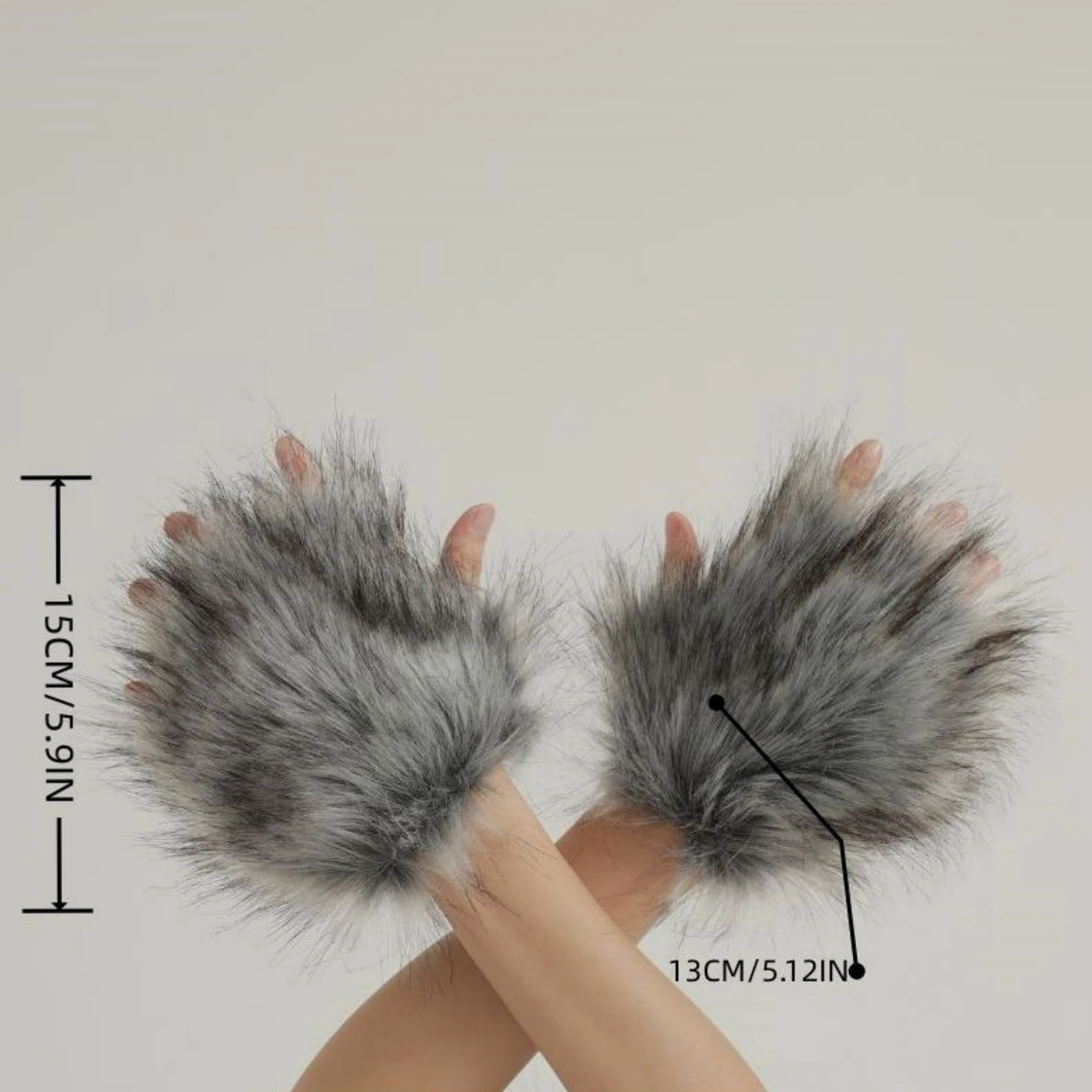 Halloween Plush Wolf Claw Gloves Grey Hairy Werewolf Paw Costume Mitten for Kids and Adults