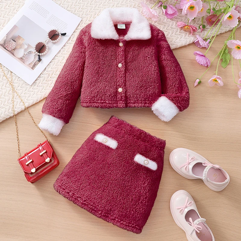 Autumn And Winter Women's, Middle School, And Children's Casual, Fashionable, Elegant Fur Coat&Skirt Two-Piece Set
