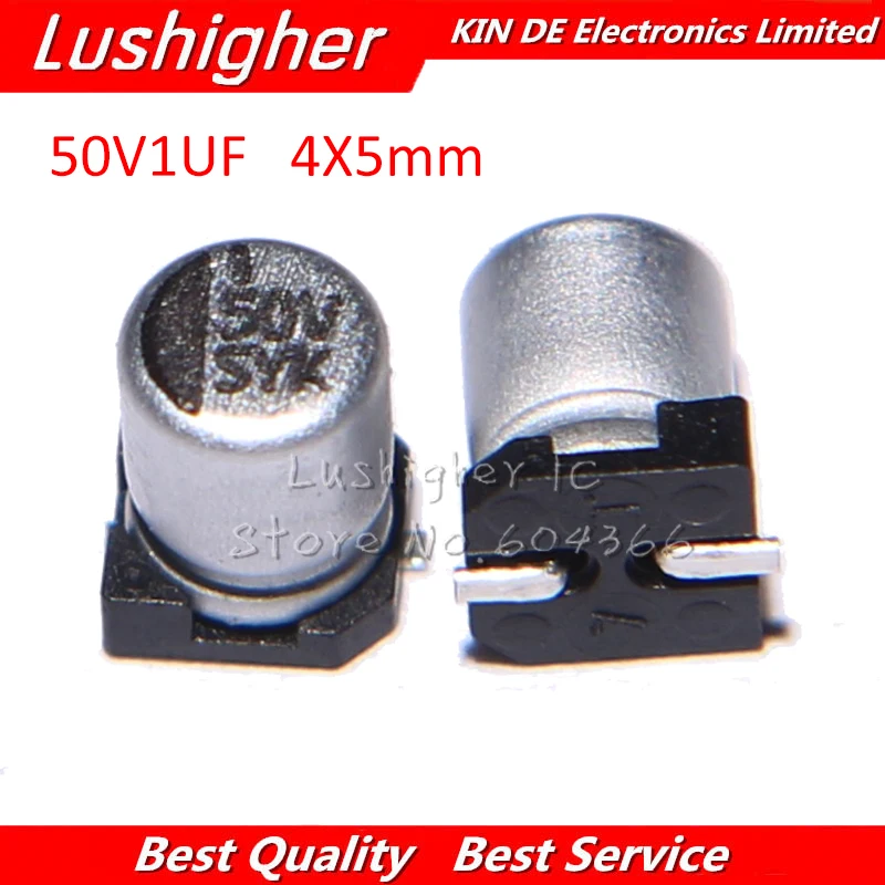 10Pcs 50V 1UF ขนาด4X5มม.SMD 50V1UF อลูมิเนียม Electrolytic Capacitor