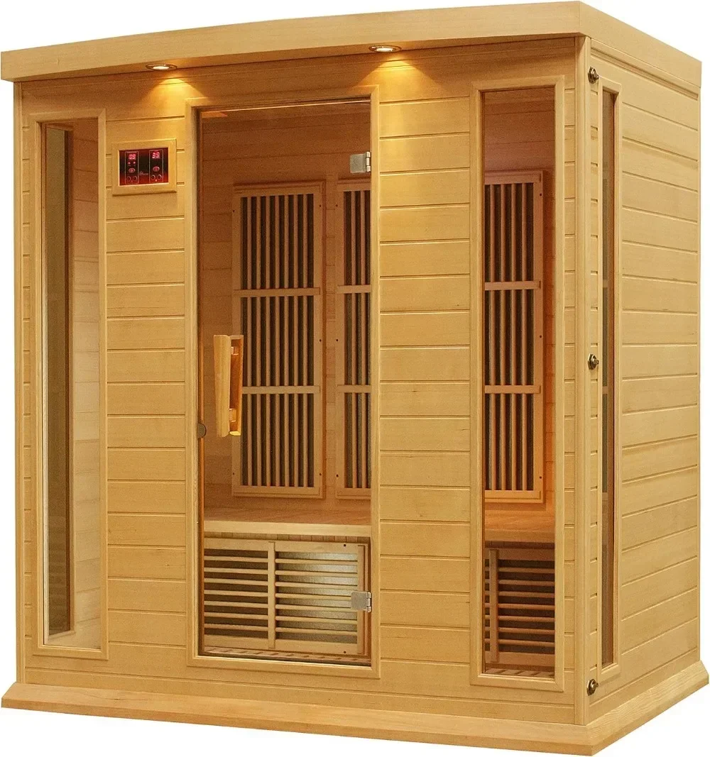 Maxxus 4 Per Low EMF FAR Infrared Carbon Canadian Hemlock Sauna Natural Reforested Canadian Hemlock Wood Construction