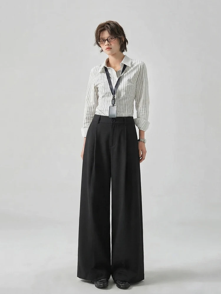 REDDACHiC Pleated Front Black Suit Trousers Women Office Lounge Cleanfit Low Rise Baggy Pants Unisex Versatile Everyday Wear