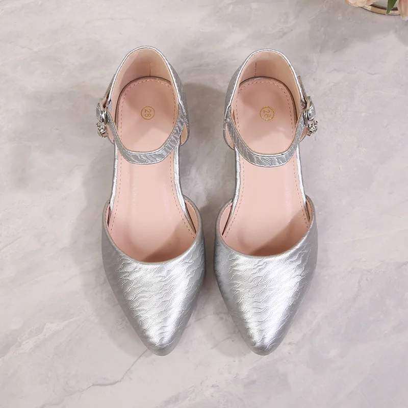 2025年夏新作 子供用レザーシューズ ファッション ポインテッドトゥ 女の子 ハイヒール 滑り止め キッズ パフォーマンスシューズ