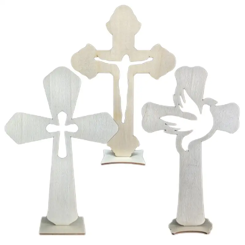 10pcs Wooden Crosses Standing Candlestick Projection Jesus Crucifix Christian Baptism Table Centerpieces First Communion Decor