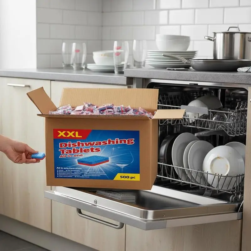Tablettes de lavage de vaisselle multifonctionnelles, 500 pièces, 9 kg, adaptées aux cuisines, restaurants, cuisines commerciales, forte action dégraissante, nettoyage en profondeur, sans résidus, élimine les taches tenaces
