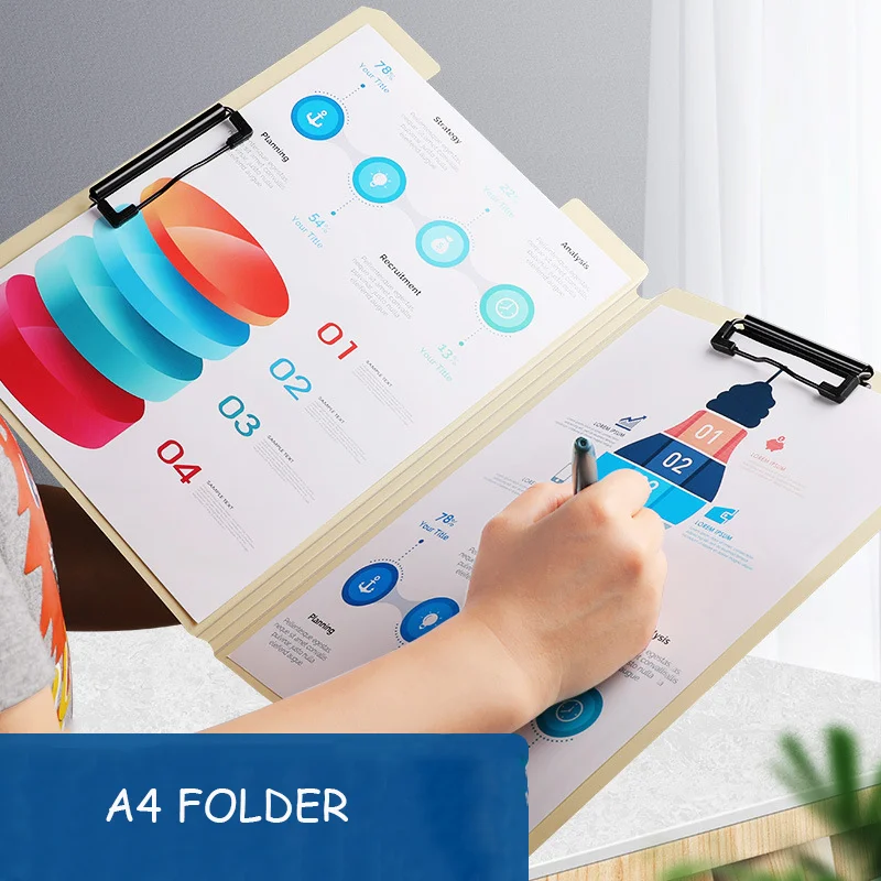 A4 Folder Double Strength Clamp Office Supplies Data Clip Board Writing Board Briefcase Documents Organizer Filing Cabinet