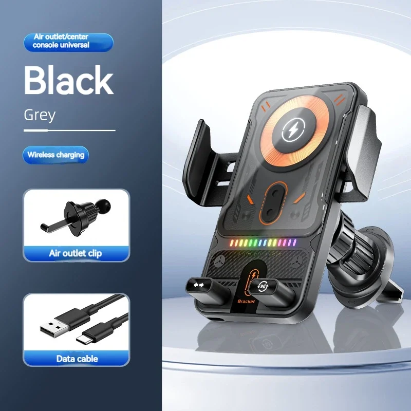 شاحن السيارة اللاسلكي F18 ذو الاستشعار التلقائي |   جبل دوار كهربائي |   الضوء المحيط |   متوافق مع هاتف iPhone 16/15/14/Samsung S25U T