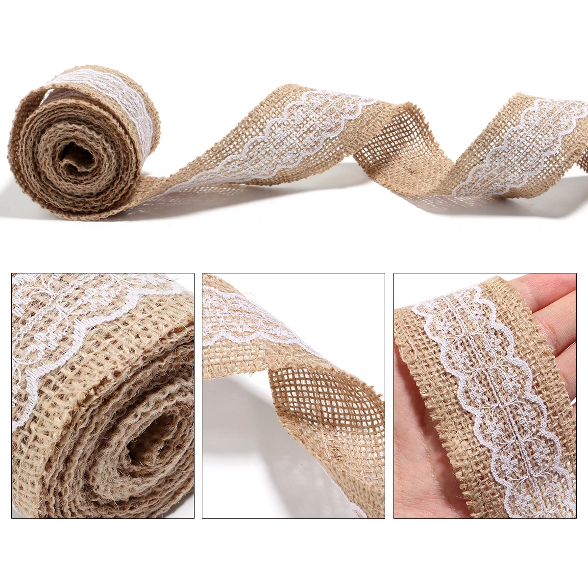 2yards/roll Natural ﻿Lace Linen Jute Ribbons Wedding Decor DIY Handcraft Gift Rutual Flower Bouquet Pack Party Decor