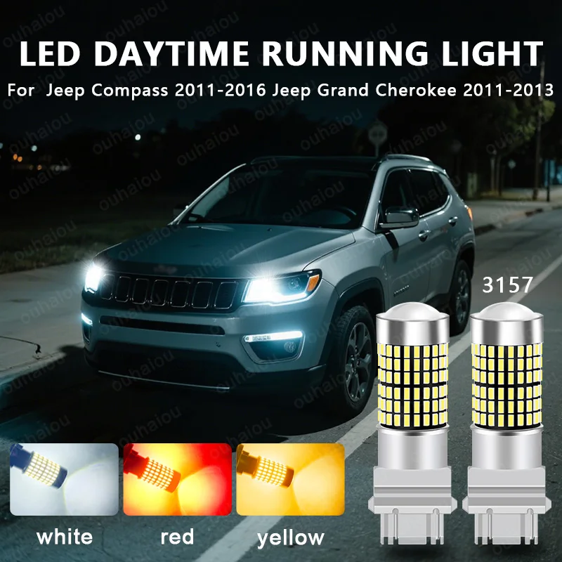 

2pcs For Jeep Compass 2011-2016 For Jeep Grand Cherokee 2011-2013 LED Daytime Running Light DRL Bulb Lamp 3157 P27/7W T25