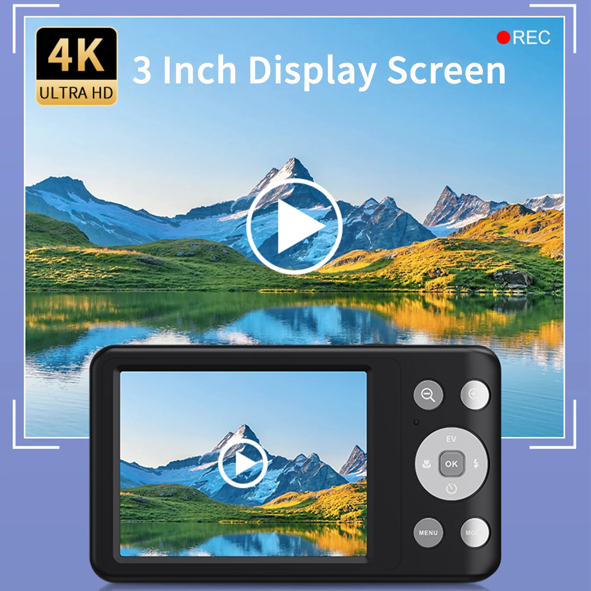 كاميرا رقمية بدقة 4K عالية الدقة للتصوير الفوتوغرافي، كاميرا فيديو مدمجة للتكبير البصري، كاميرا فيديو مدمجة، تركيز تلقائي، كاميرا CCD كلاسيكية للطلاب في سن المراهقة