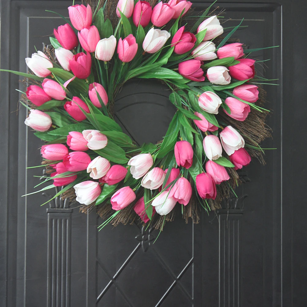 

Simulated Tulip Garland Fake Tulip Decoration Cloth Flower Garland Wedding Pink Outdoor Door Decor Lightweight