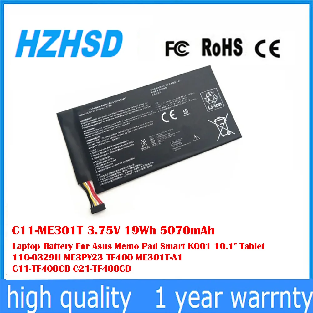 

C11-ME301T 3.75V 19Wh 5070mAh Laptop Battery For Asus Memo Pad Smart K001 10.1" Tablet 110-0329H ME3PY23 TF400 ME301T-A1
