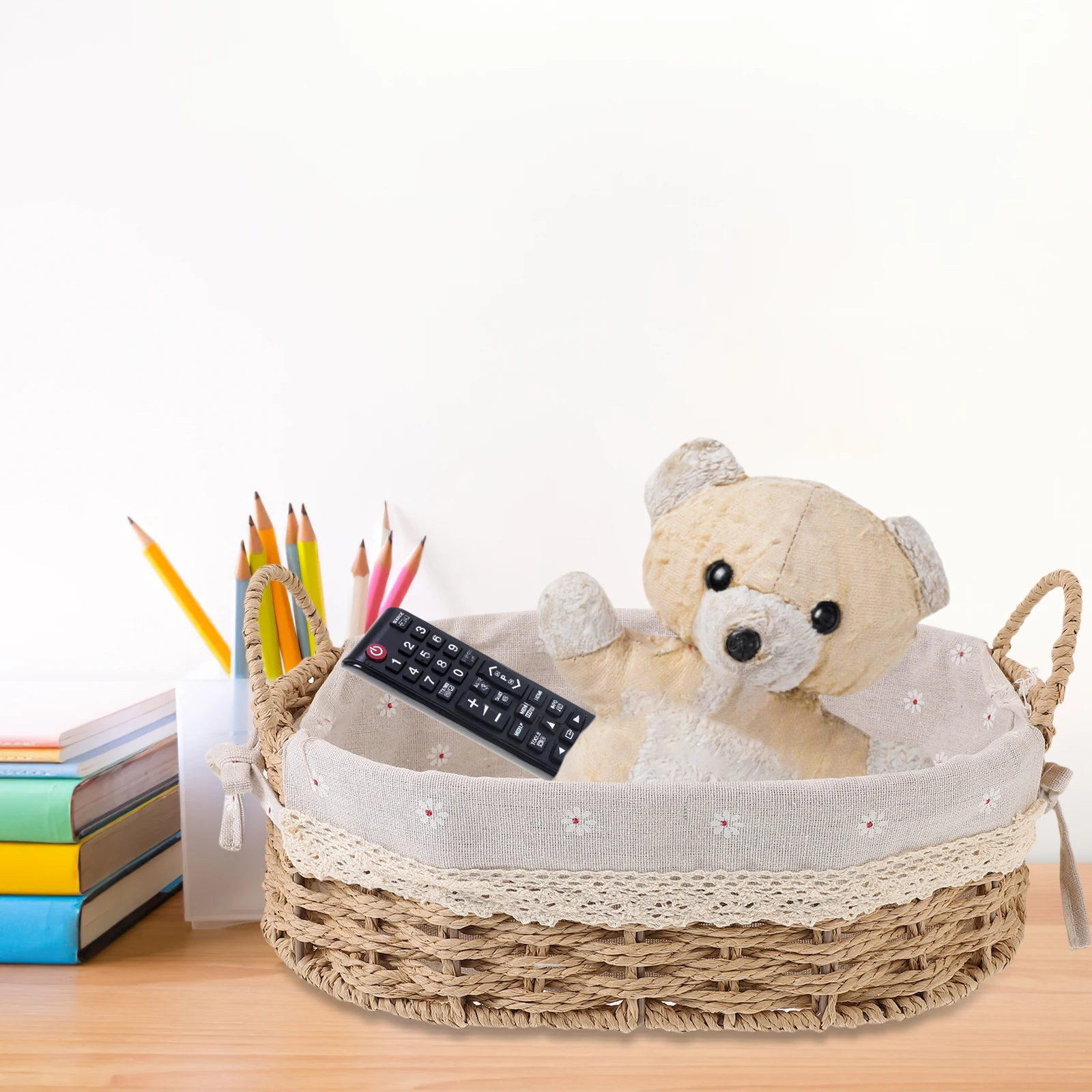 

1Set Woven Basket with Liner Storage Basket Multipurpose Sundries Organizer for Desktop Balcony Home Use Storage Box