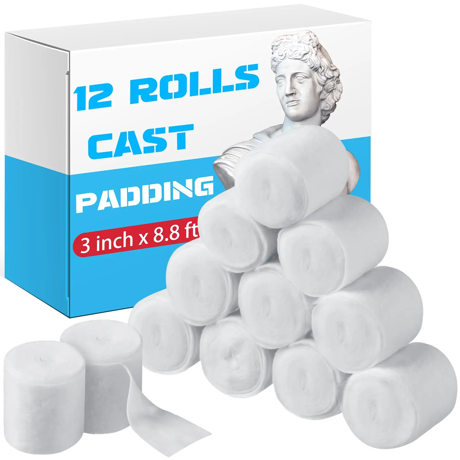 Nuanchu 12 Rolls Medical Cotton Cast Padding Plaster Cloth,6 Inch X 8.8 ft Individual Wrapped, Undercast Protection Padding, Soft Cloth for Body Casts, Halloween Bandage Art, Mask Craft Supplies
