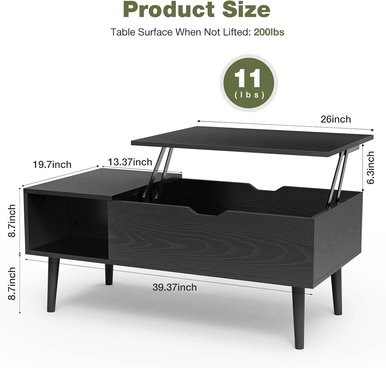 Lift Top Coffee Table, Wood Coffee Table for Living Room Home Black