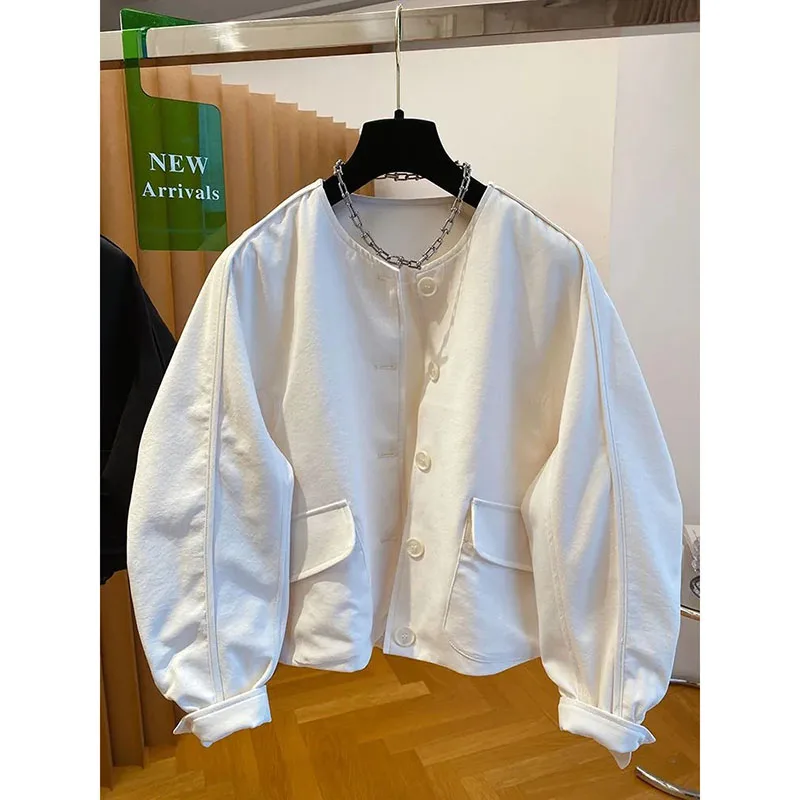 2026 New Loose Casual Coat Versatile Simple Jacket Top Beige Overcoat Premium Sense Collarless Coat Women's Spring Autumn Thin