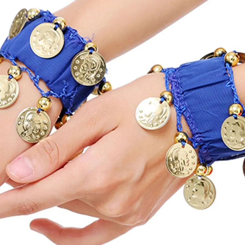 Creative Chiffon Belly Dance Cuffs Bracelets Beaded Plating Suspended Coins Adjustable Adults