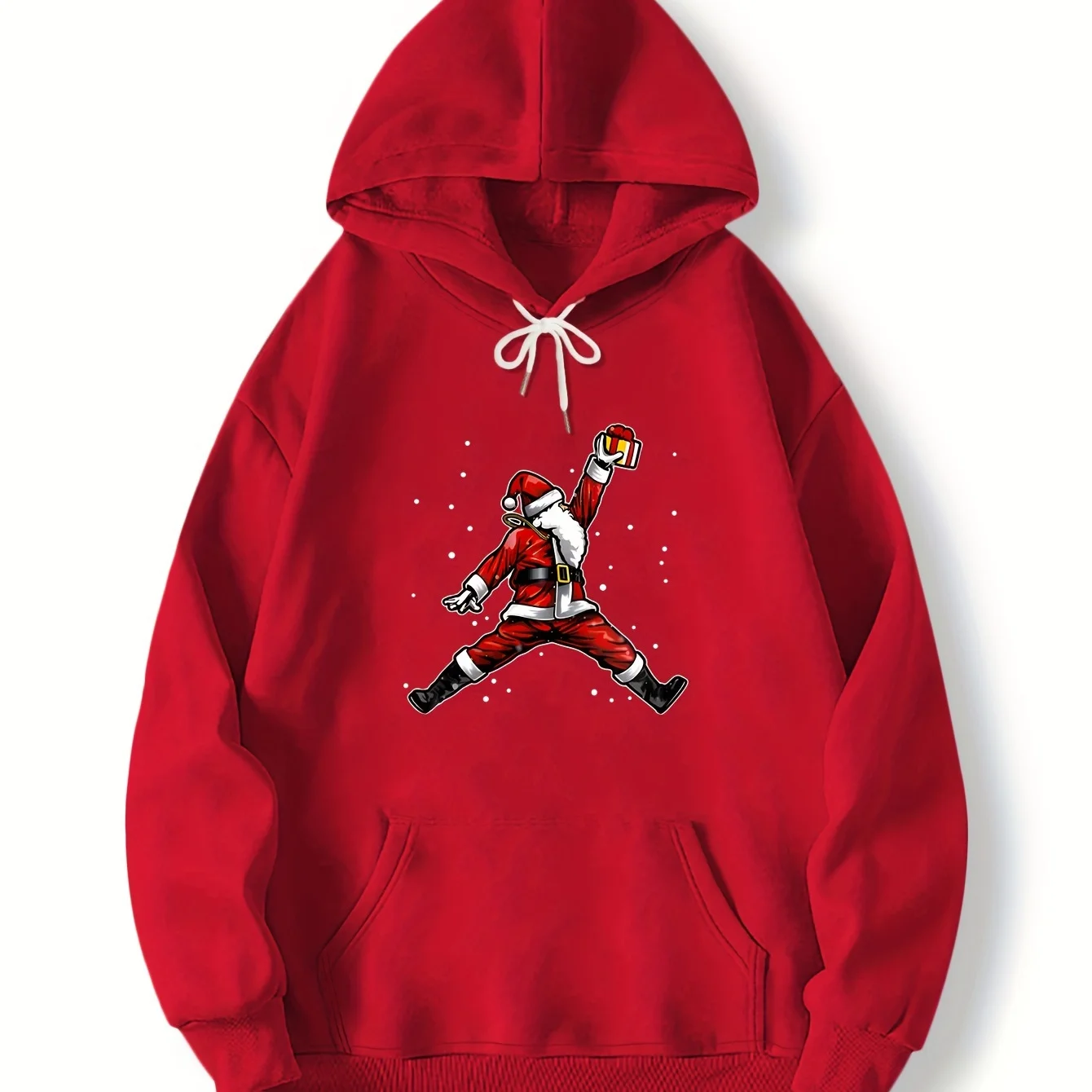 Street Casual Sports And Fashionable With Kangaroo Pocket  Sweatshirt Long Sleeve Men's Santa Claus Holding Gift  Print Hoodies