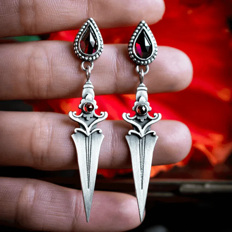 Retro Creative Exaggerated Ruby Personality Dagger Tassel Earrings Fashion Ladies Exaggerated Earrings Gift