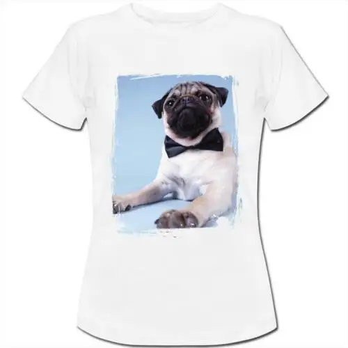 Polarshe Pug Dog Sitting With Bow Tie On Womens Boyfriend Fit T-Shirt