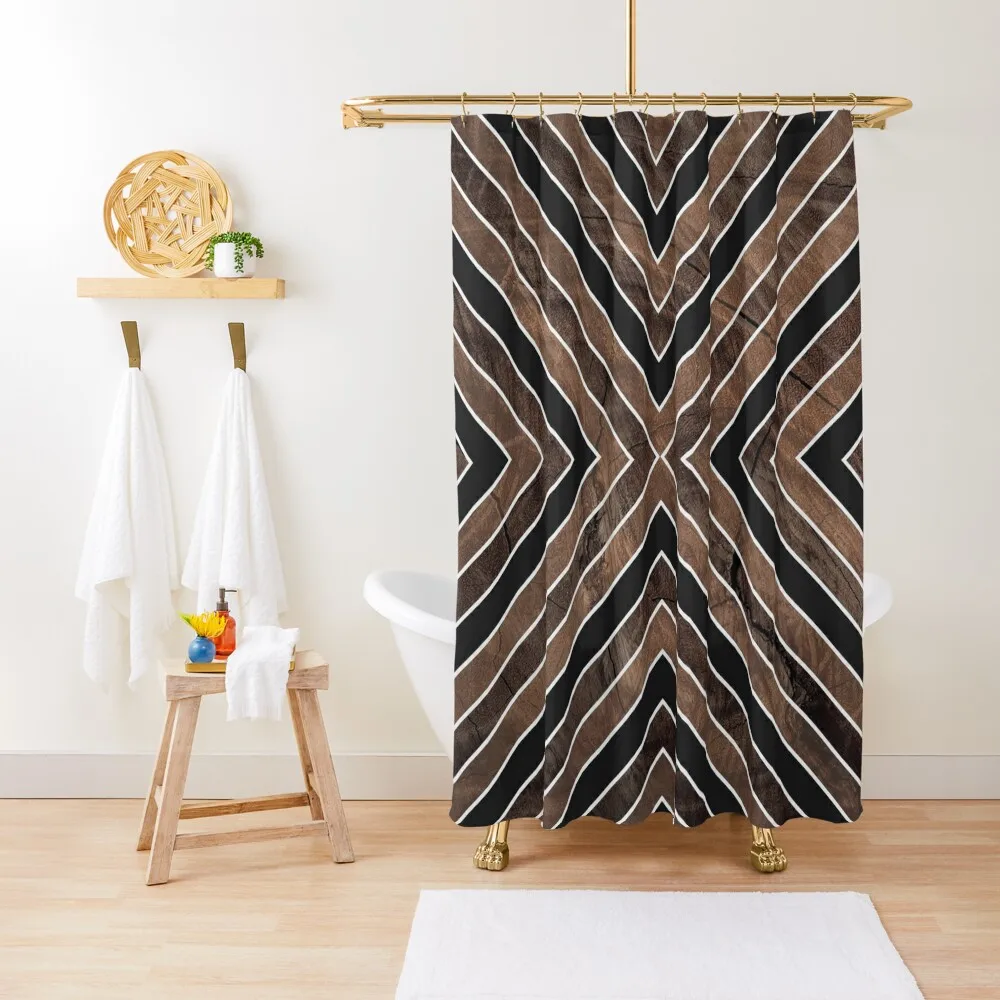 

Rustic Wood Texture Geometric Tribal Pattern Brown/Black Shower Curtain Bathroom Fabric Shower Bathroom Elegant Bathroom Curtain