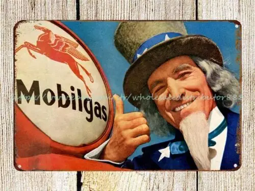 retro art prints It's Number One with Uncle Sam mobilgas 1937 metal tin sign