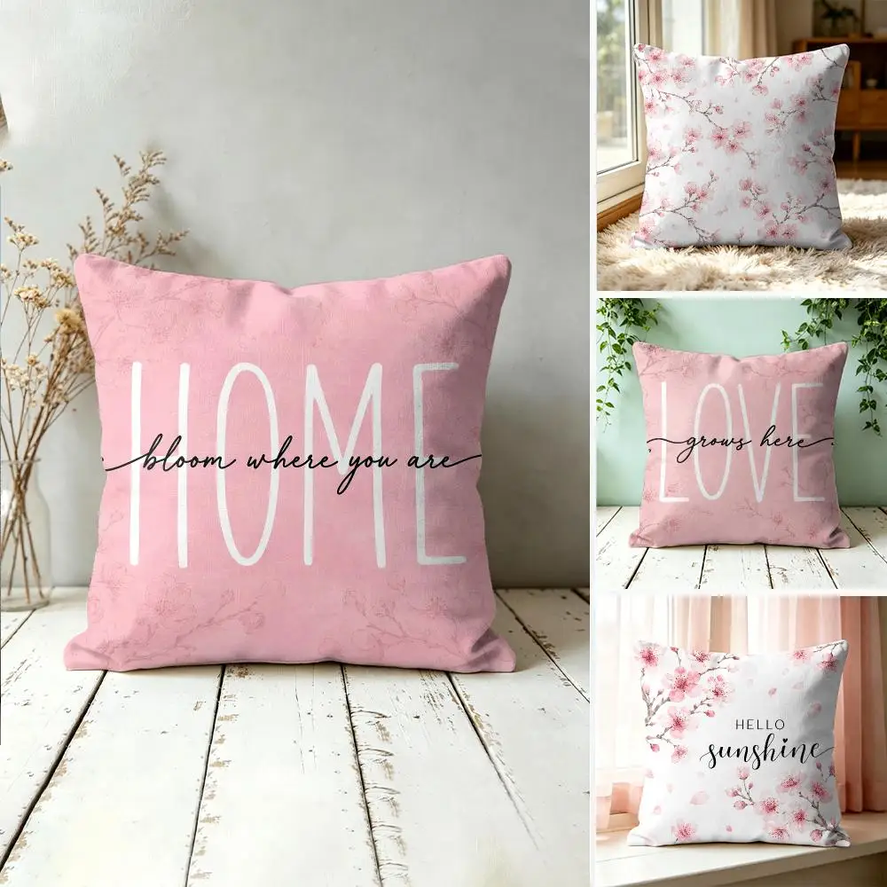 Cherry Blossom Joy Cushion Cover Silky Short Plush Invisible Zipper Dustproof Sofa Pillow Case For Home Decor