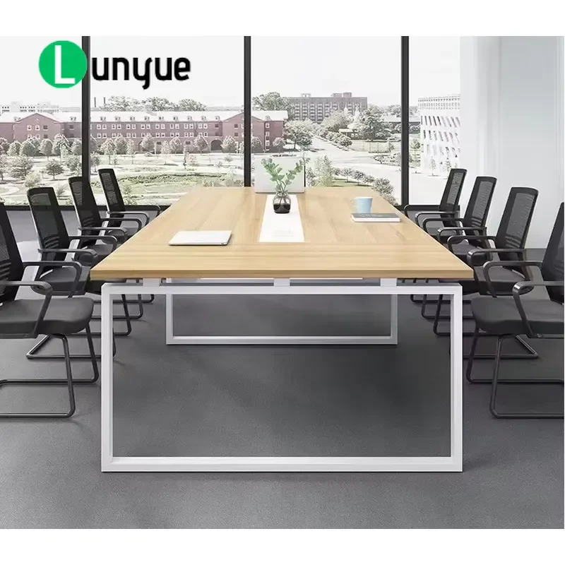 Modern Rectangular Metal Conference Table Simple Office Meeting Desk for Business Negotiation Durable Steel Frame Large