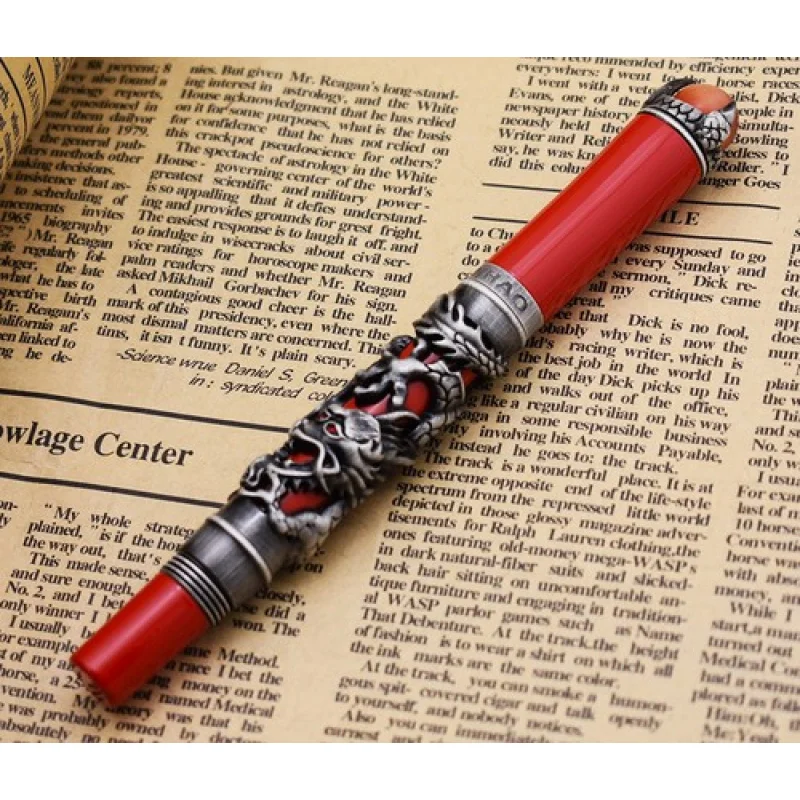 

A+ новая винтажная ручка-роллер Jinhao Dragon King с тиснением Hi-tech, серо-красная кепка