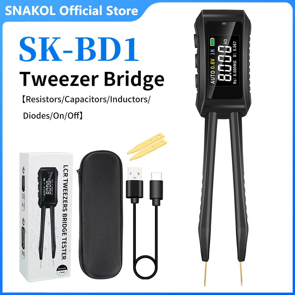 SK-BD1 Digital Smart Tweezer LCR SMD ESR Tester Meter Resistance Capacitance Inductance Continuity Diode Test Measurement Tools