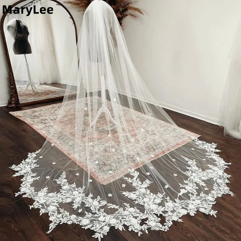 One-tier Partial Embridery Lace Bridal Veils 1 Layer Cathedral 3M Long Church Wedding Veil Accessories for the Bride 2024 velo