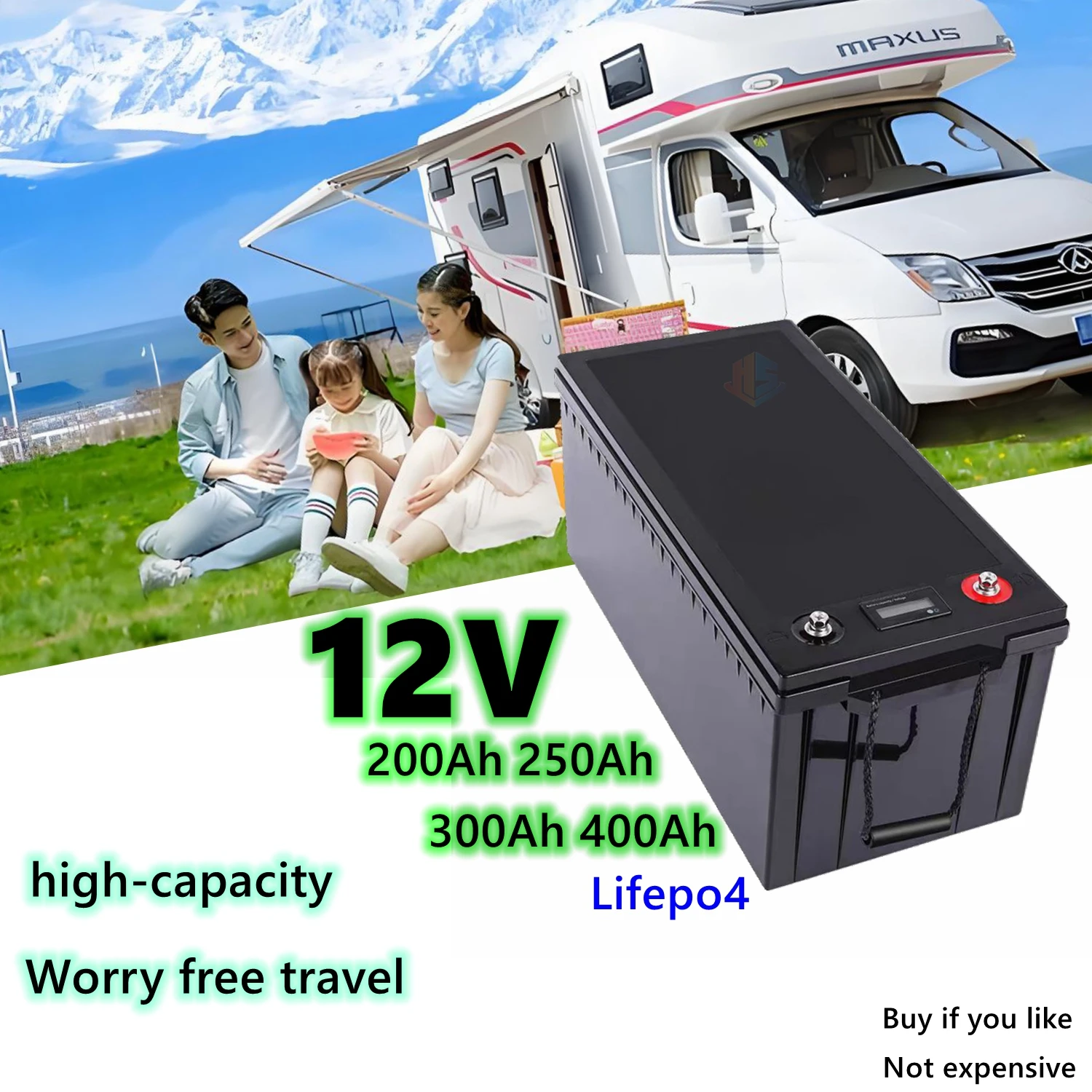 

Lifepo4 12V 200AH lithium battery BMS 4S 12.8V 300Ah 400Ah 250Ah for 1800W inverter EV RV Solar energy storage +20A Charger