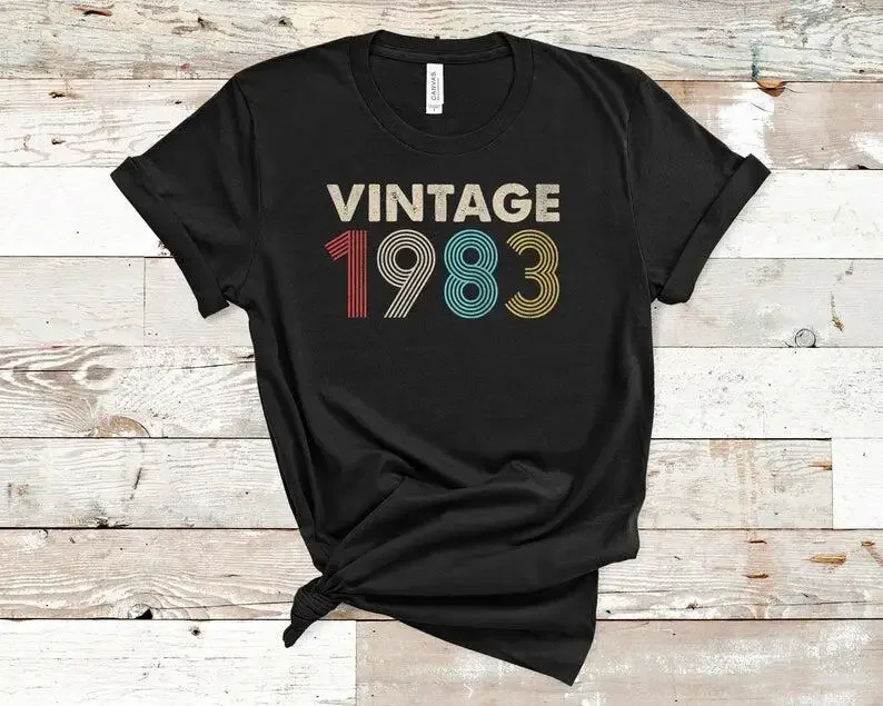 

Винтажная потертая ретро-рубашка 1983, выцветающая, в подарок на день рождения, Женская хлопковая рубашка с коротким рукавом, футболки, мужская одежда с круглым вырезом