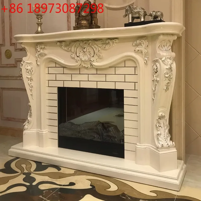 

Европейское украшение для камина, камин из цельного дерева цвета слоновой кости, нагревательный сердечник для ТВ-шкафа