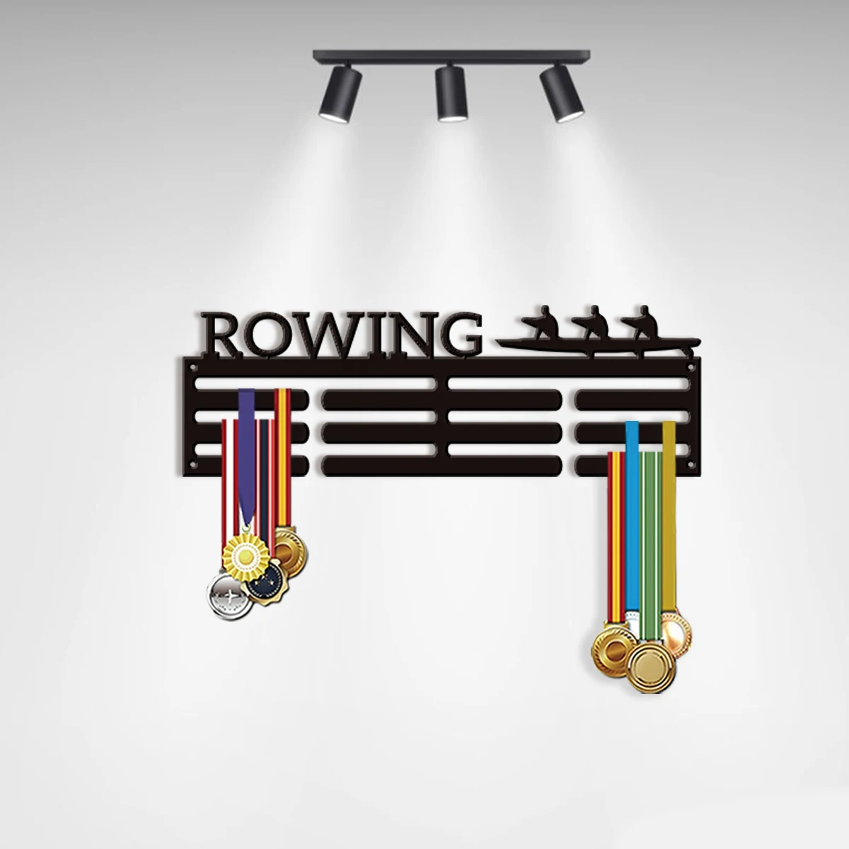A customized Honor item basketball player Iron medal rack wall mounted trophy display rack with adjustable multiple hooks Suita