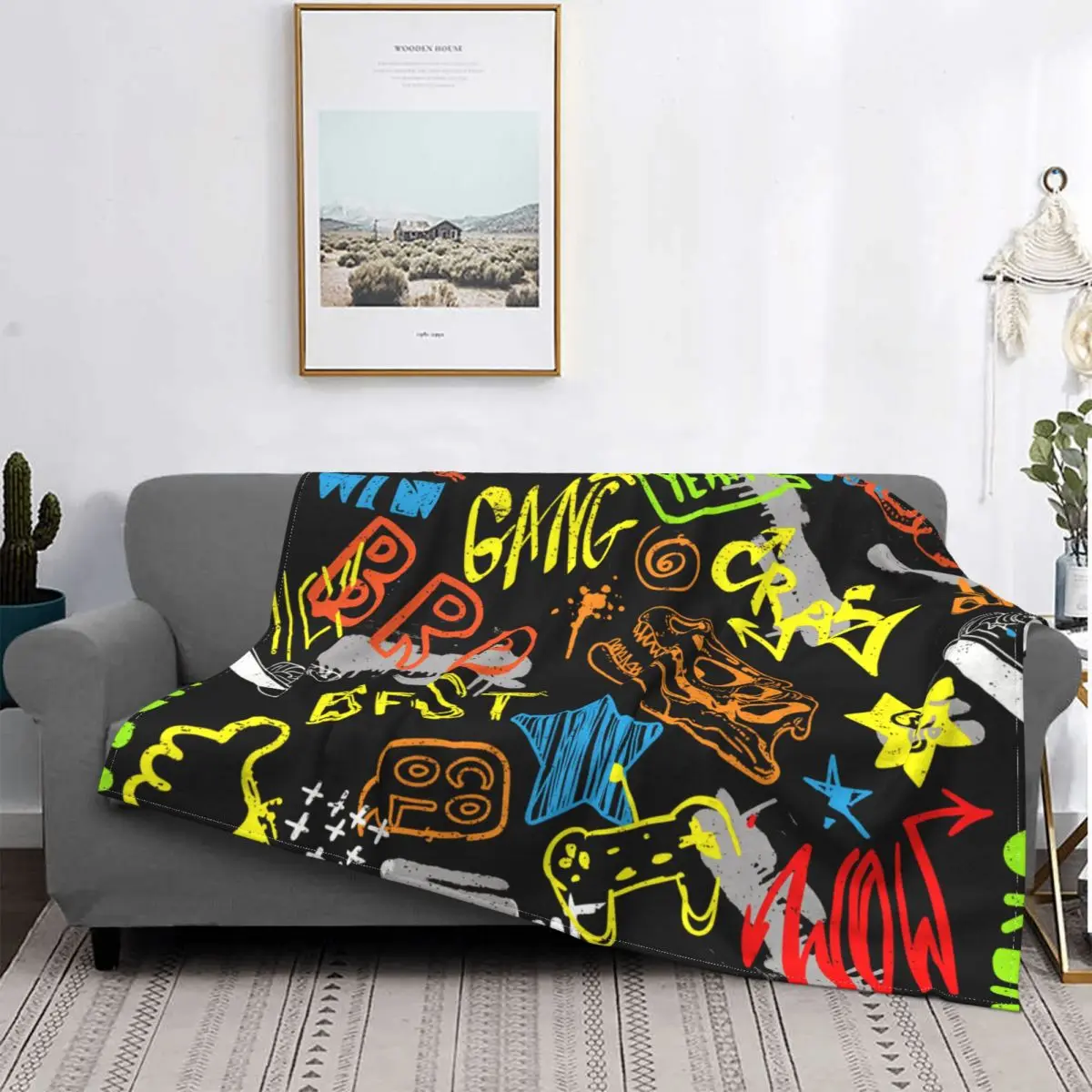 Graffiti Art Pattern Blanket Velvet Summer Slogans Textiles Wrapping Cute Thin Throw Blankets For Office Travel Bedspreads