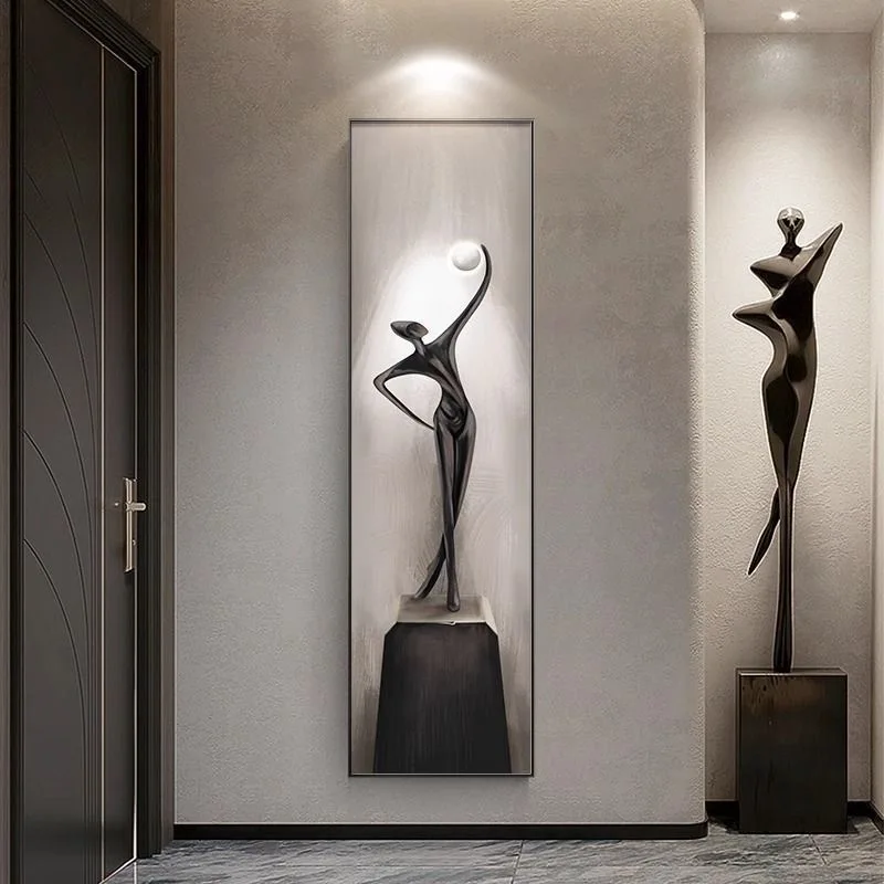 Creative abstract flat crystal porcelain painting, black and white atmosphere mural with human body holding ball design ZY961FQ