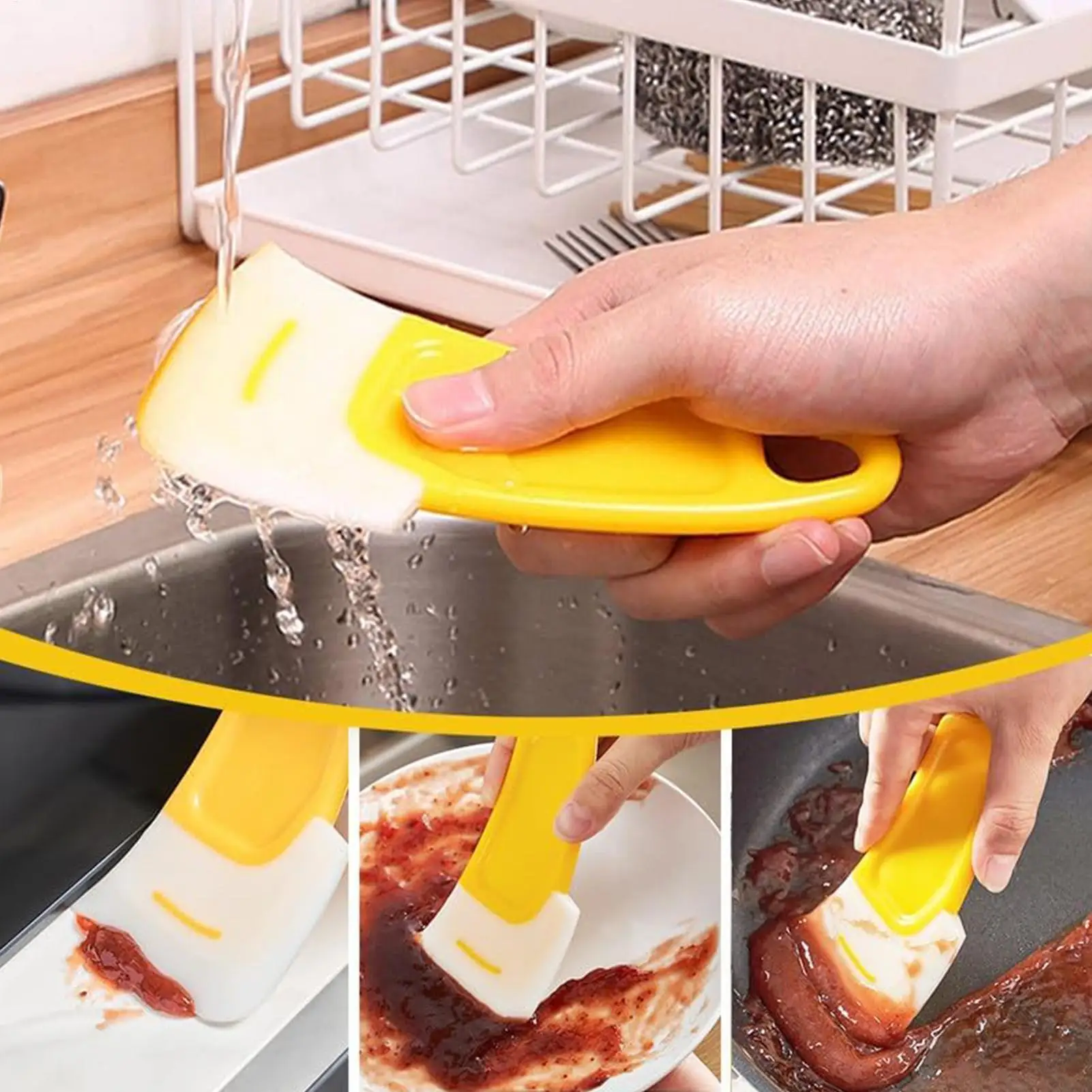 1Pc Kitchen Scraper Oil Stain Cleaning Silicone Spatula Cake Baking Pastry Gadgets Dirty Pan Pot Dishes Cleaner Tools Scraper