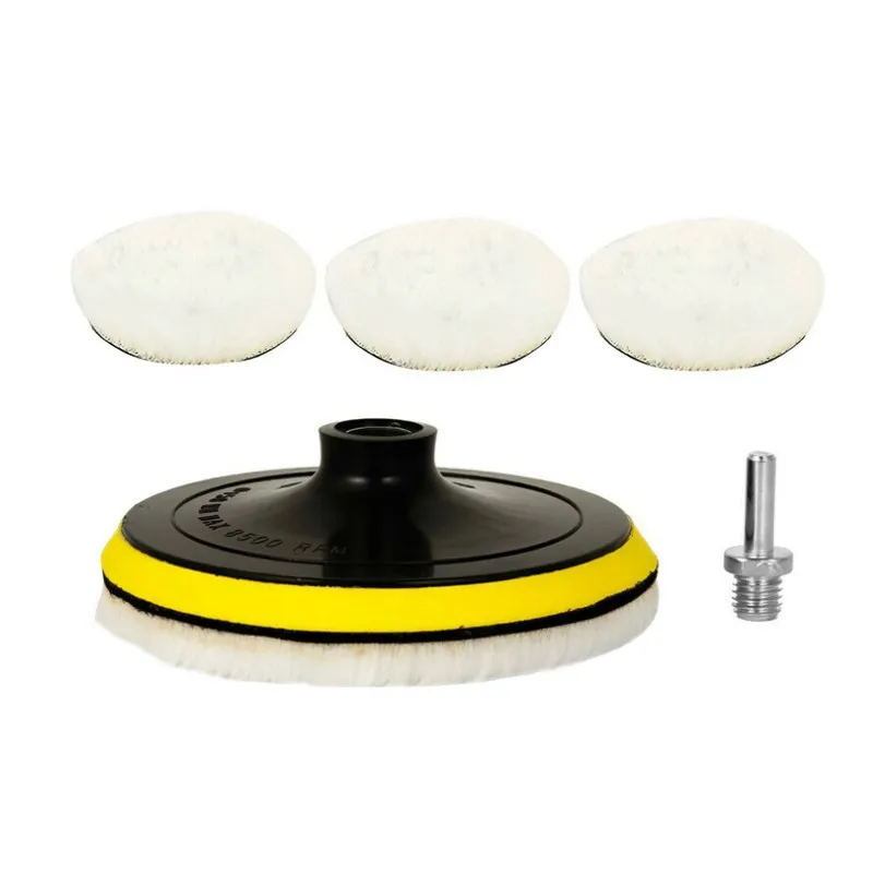 4-Inch Car Cleaning, Polishing, Waxing, Polishing Disc 5-piece Set Self-adhesive Back Fleece Imitation Wool Polishing Pad